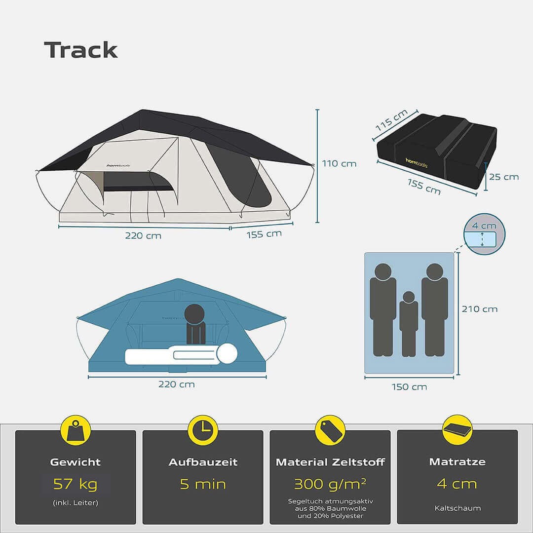 Tienda de techo Track para 3 personas - 155 cm