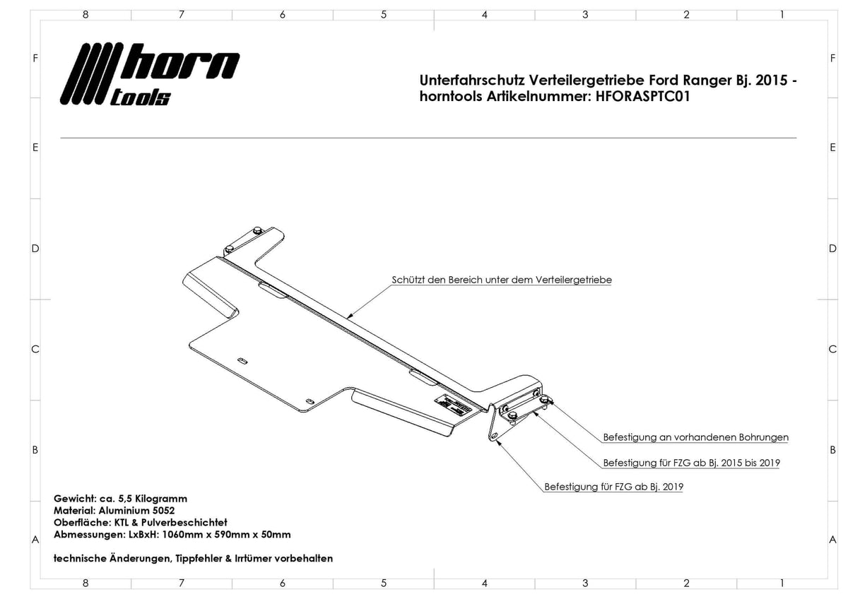 Protección de cárter del transferidor para Ford Ranger T6 y T7, años 2011-2022